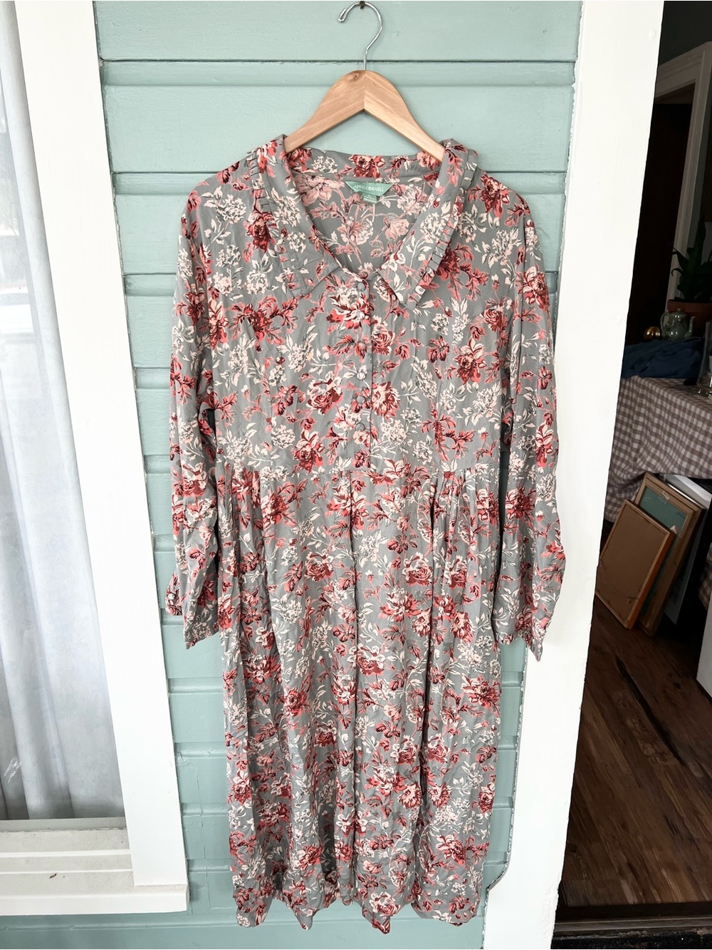 April Cornell grey floral prairie dress bohemian cottagecore fall whimsical XL